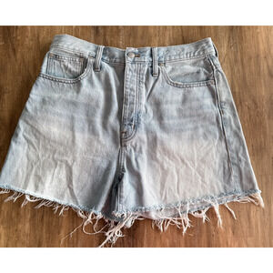 Madewell Mom Jean Shorts Button Fly High Rise Raw Hem Blue Denim Women 30